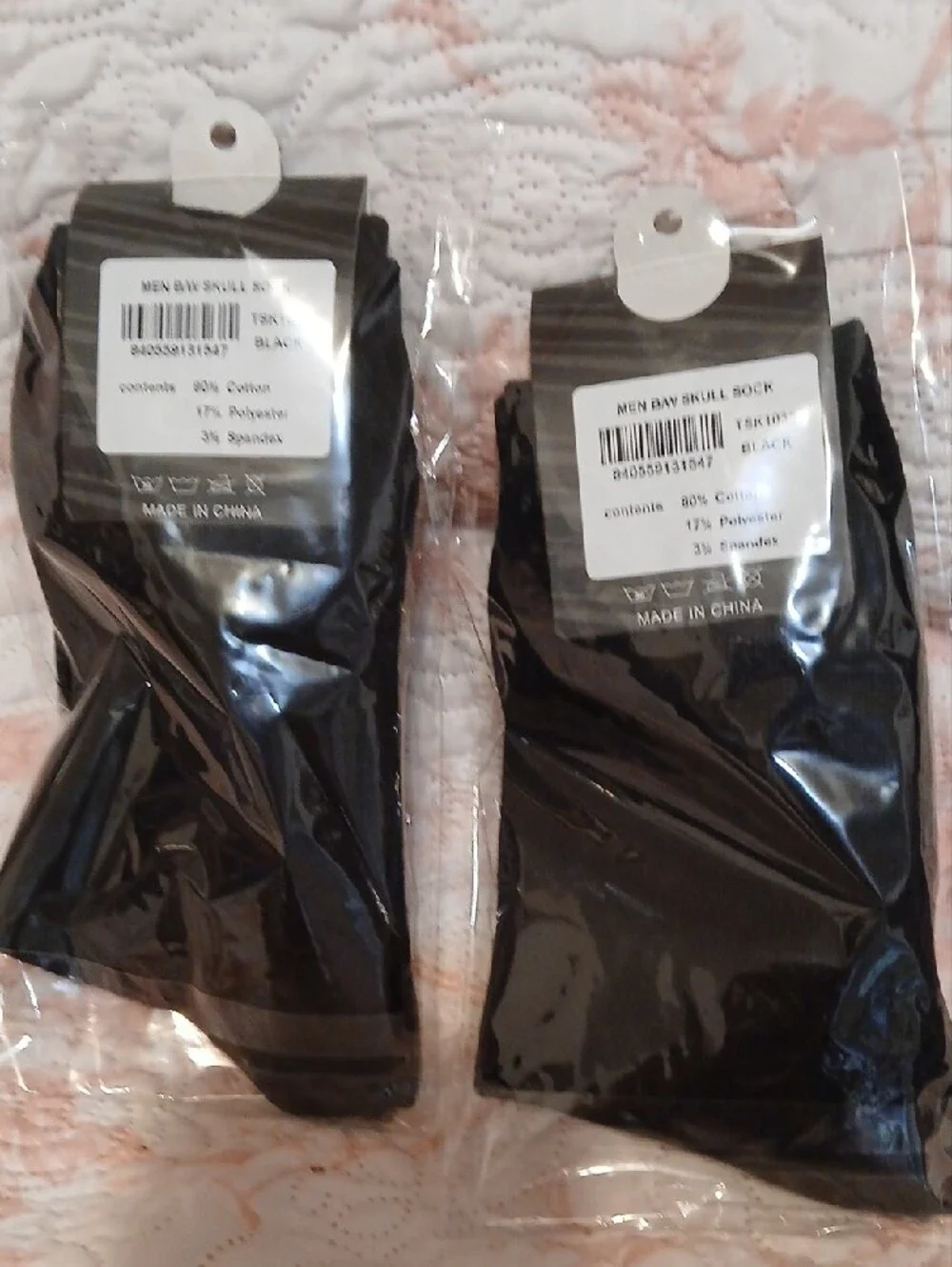 T.U.K Black Crew Socks with White Skull Logo - Pair